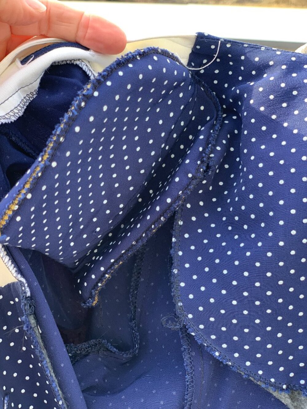 Vintage Polka Dot Shirtwaist Dress S/M Navy White Button Modest Rockabilly Pinup - Picture 9 of 16